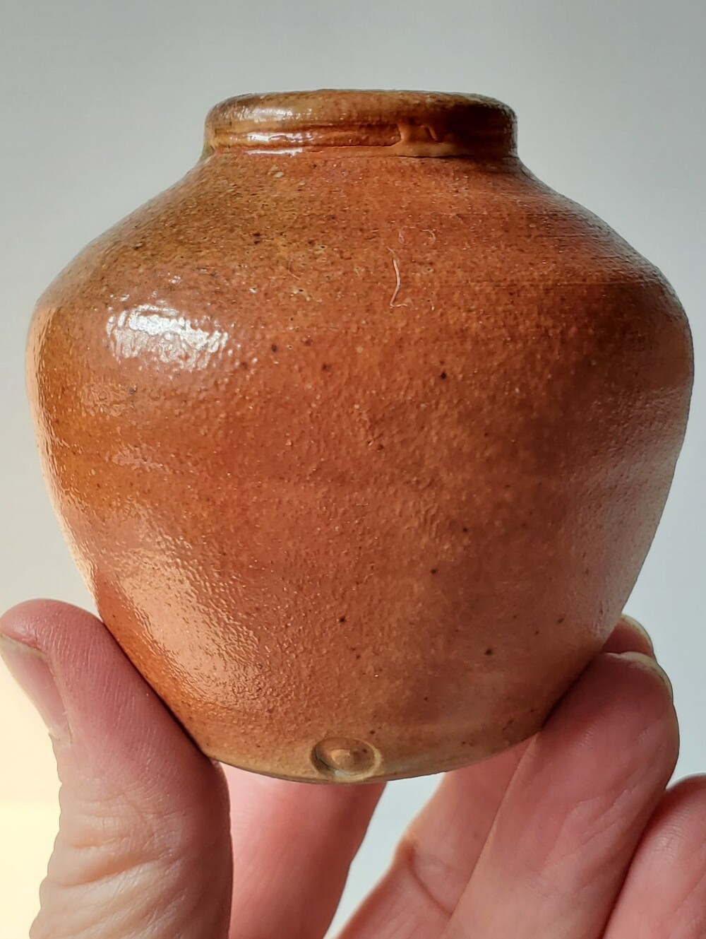 Vintage Studio Art Pottery Small Vase Jar Circular Chop Mark Signed Mid-Century